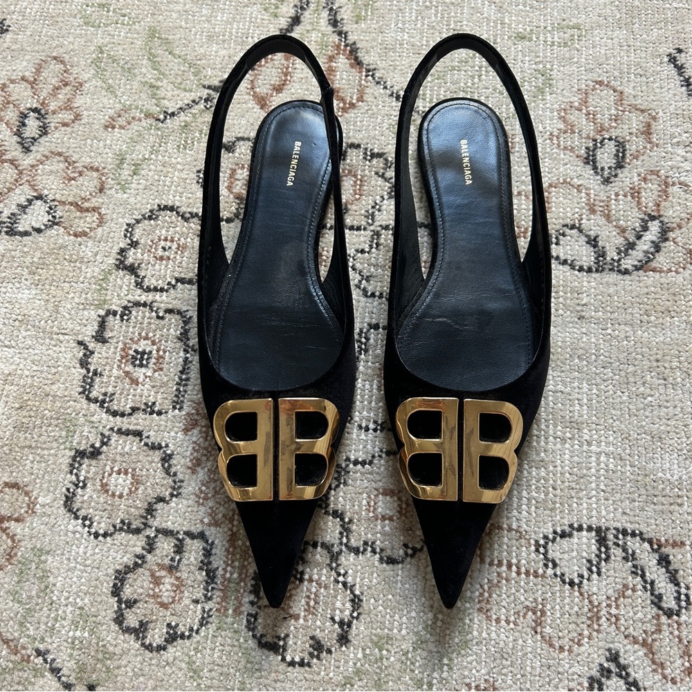 Balenciaga BB Velvet Knife Slingback Flats 37.5